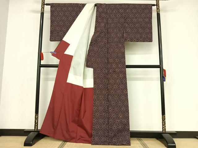 平和屋着物●上質な紬 麻の葉文様 正絹 逸品 AABA2673np