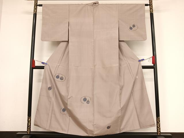 平和屋着物●上質な紬 訪問着 成り物 茄子 正絹 逸品 AABA2677np
