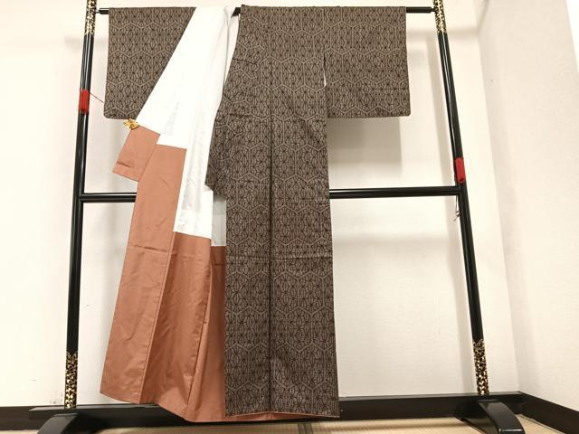 平和屋着物●本場大島紬 一元7マルキ 麻の葉亀甲文 正絹 逸品 AABA2685ph