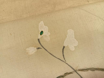 平和屋着物●訪問着　紬地　手描き　玉蟲　草花文　金銀彩　正絹　逸品　AABA2691ph