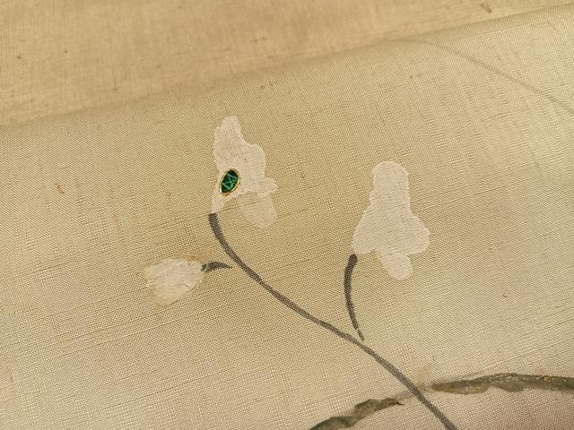 平和屋着物●訪問着　紬地　手描き　玉蟲　草花文　金銀彩　正絹　逸品　AABA2691ph