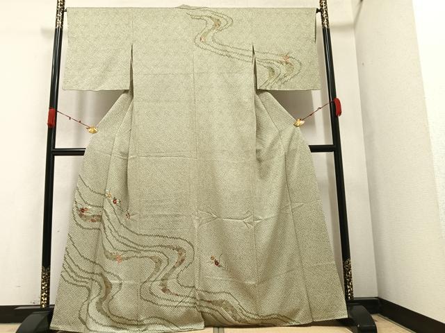 平和屋着物●訪問着 絞り 刺繍 草花文 ますいわ屋扱い 正絹 逸品 AABA2697ph