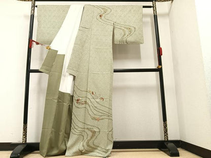 平和屋着物●訪問着 絞り 刺繍 草花文 ますいわ屋扱い 正絹 逸品 AABA2697ph