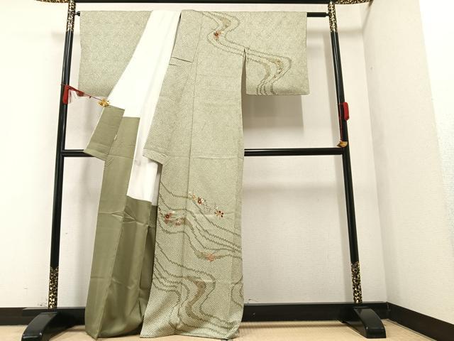 平和屋着物●訪問着 絞り 刺繍 草花文 ますいわ屋扱い 正絹 逸品 AABA2697ph