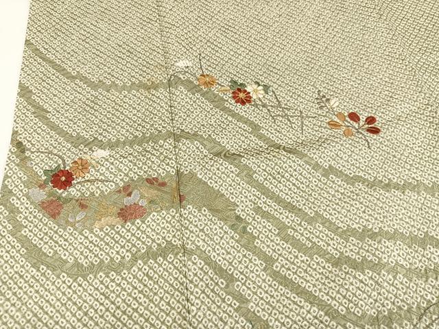 平和屋着物●訪問着 絞り 刺繍 草花文 ますいわ屋扱い 正絹 逸品 AABA2697ph