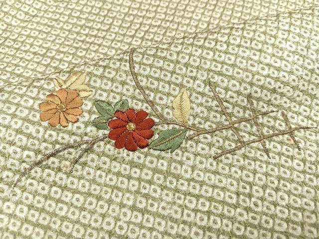 平和屋着物●訪問着 絞り 刺繍 草花文 ますいわ屋扱い 正絹 逸品 AABA2697ph