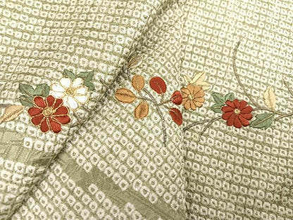 平和屋着物●訪問着 絞り 刺繍 草花文 ますいわ屋扱い 正絹 逸品 AABA2697ph