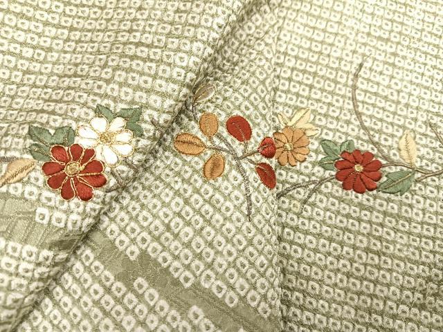 平和屋着物●訪問着 絞り 刺繍 草花文 ますいわ屋扱い 正絹 逸品 AABA2697ph