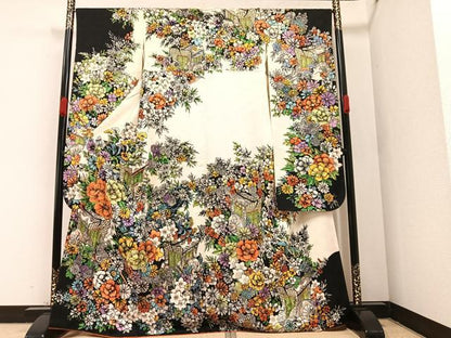 平和屋着物●豪華振袖　駒刺繍　御所車花文　金彩　正絹　逸品　AABA2707ph