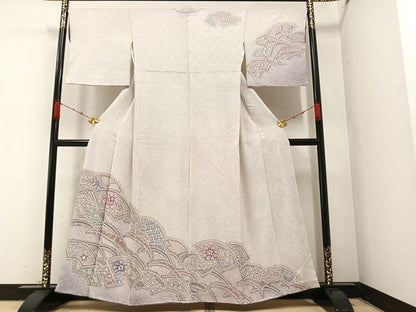 平和屋着物●名門 藤娘きぬたや・総絞り 訪問着 地紙花文 正絹 逸品 AABA2710ph