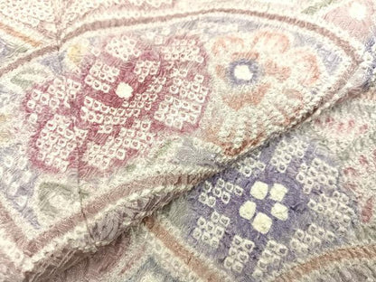 平和屋着物●名門 藤娘きぬたや・総絞り 訪問着 地紙花文 正絹 逸品 AABA2710ph