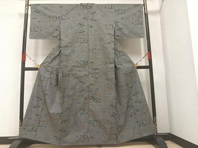 平和屋着物●本場大島紬　一元絣　風景文　正絹　逸品　未使用　AABA2713ph