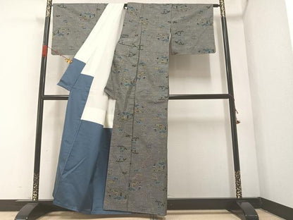 平和屋着物●本場大島紬　一元絣　風景文　正絹　逸品　未使用　AABA2713ph