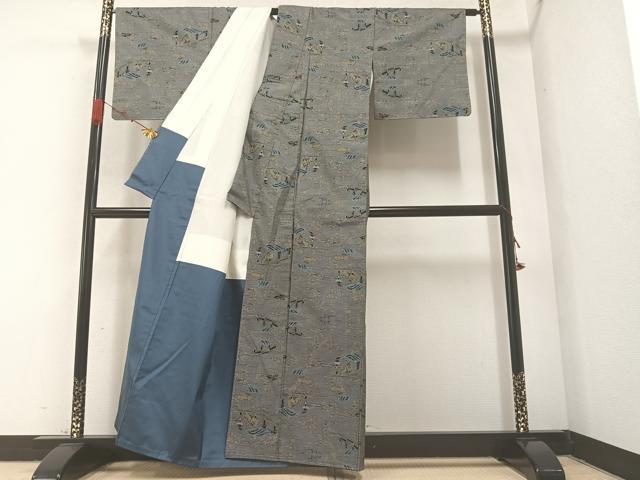 平和屋着物●本場大島紬　一元絣　風景文　正絹　逸品　未使用　AABA2713ph