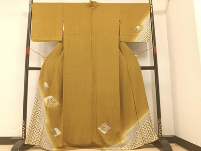平和屋着物●訪問着 駒刺繍 松皮菱花文 暈し染め 金彩 正絹 逸品 AABA2719ph