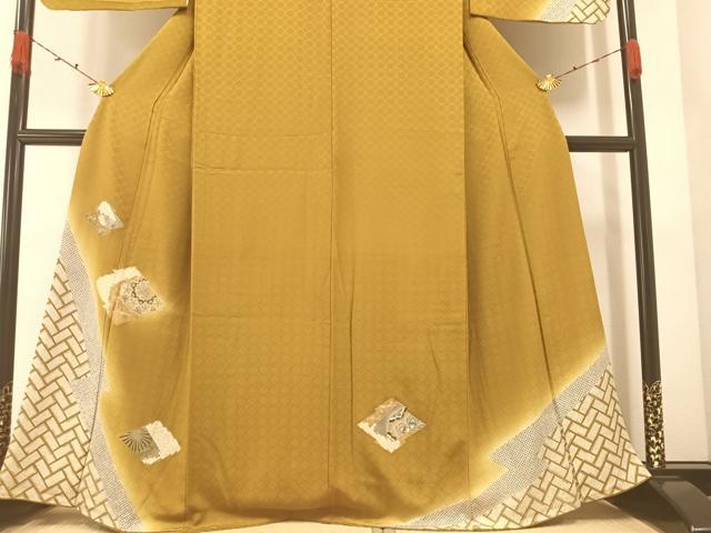 平和屋着物●訪問着 駒刺繍 松皮菱花文 暈し染め 金彩 正絹 逸品 AABA2719ph