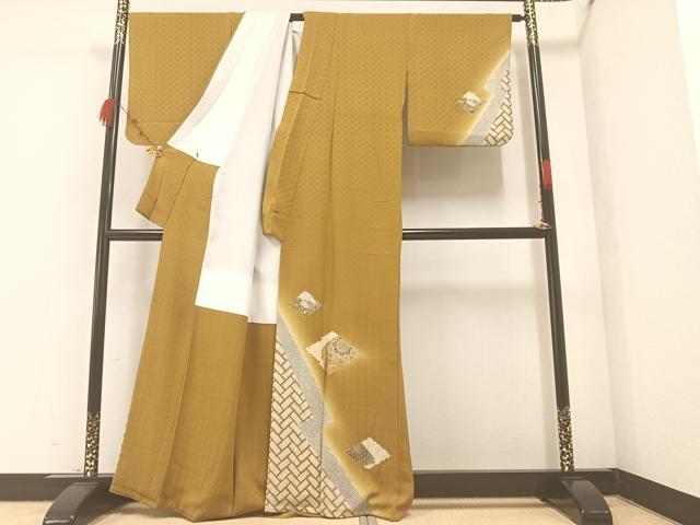 平和屋着物●訪問着 駒刺繍 松皮菱花文 暈し染め 金彩 正絹 逸品 AABA2719ph