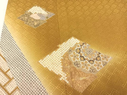 平和屋着物●訪問着 駒刺繍 松皮菱花文 暈し染め 金彩 正絹 逸品 AABA2719ph