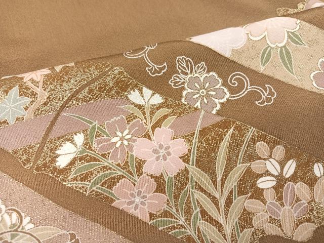 平和屋着物●色留訪問着　駒刺繍　地紙飛鶴草花文　金彩　正絹　逸品　AABA2723ph