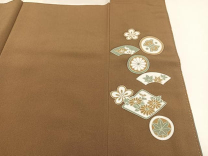 平和屋着物●色留訪問着　駒刺繍　地紙飛鶴草花文　金彩　正絹　逸品　AABA2723ph