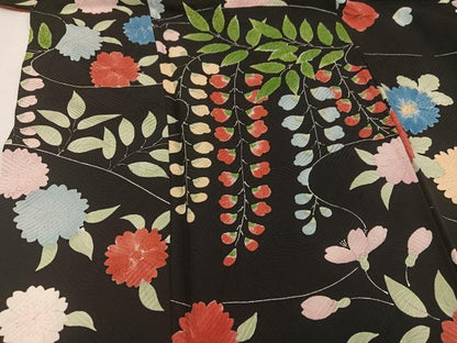 平和屋着物●豪華振袖　絞り　草花文　黒地　正絹　逸品　AABA2733ph
