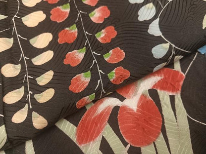 平和屋着物●豪華振袖　絞り　草花文　黒地　正絹　逸品　AABA2733ph