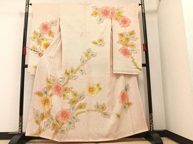 平和屋着物●豪華振袖 絞り 枝花文 正絹 逸品 AABA2737ph