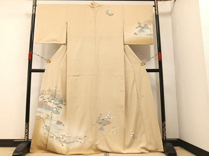平和屋着物●訪問着　友禅　作家物　松竹梅風景文　暈し染め　正絹　逸品　AABA2742ph