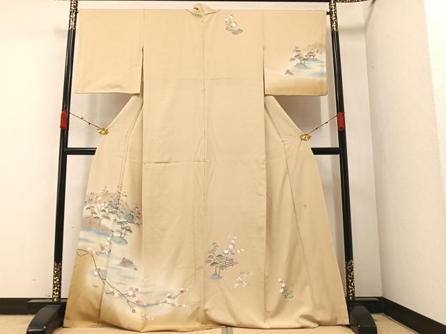 平和屋着物●訪問着　友禅　作家物　松竹梅風景文　暈し染め　正絹　逸品　AABA2742ph