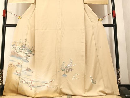 平和屋着物●訪問着　友禅　作家物　松竹梅風景文　暈し染め　正絹　逸品　AABA2742ph