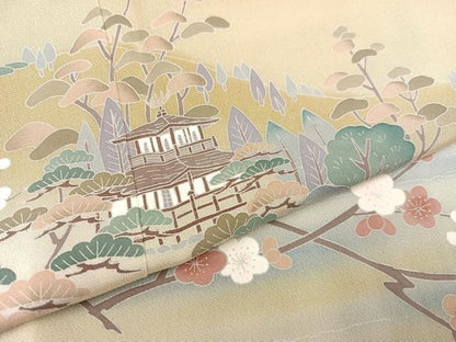 平和屋着物●訪問着　友禅　作家物　松竹梅風景文　暈し染め　正絹　逸品　AABA2742ph