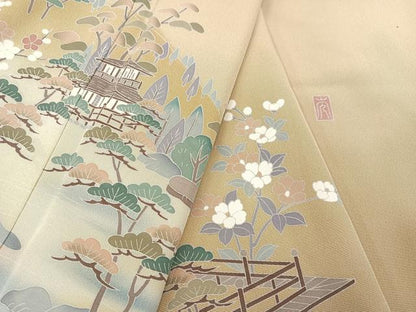平和屋着物●訪問着　友禅　作家物　松竹梅風景文　暈し染め　正絹　逸品　AABA2742ph