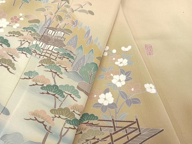 平和屋着物●訪問着　友禅　作家物　松竹梅風景文　暈し染め　正絹　逸品　AABA2742ph
