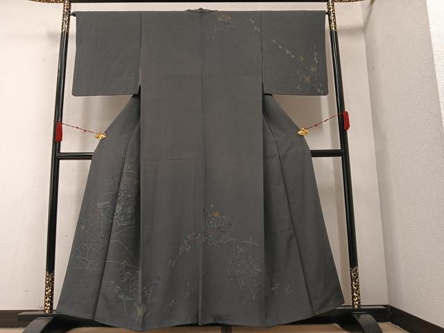 平和屋着物●訪問着 手描き ろうけつ染め 草花文 正絹 逸品 AABA2757ph