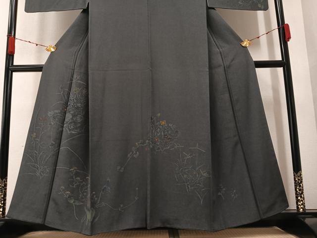 平和屋着物●訪問着 手描き ろうけつ染め 草花文 正絹 逸品 AABA2757ph