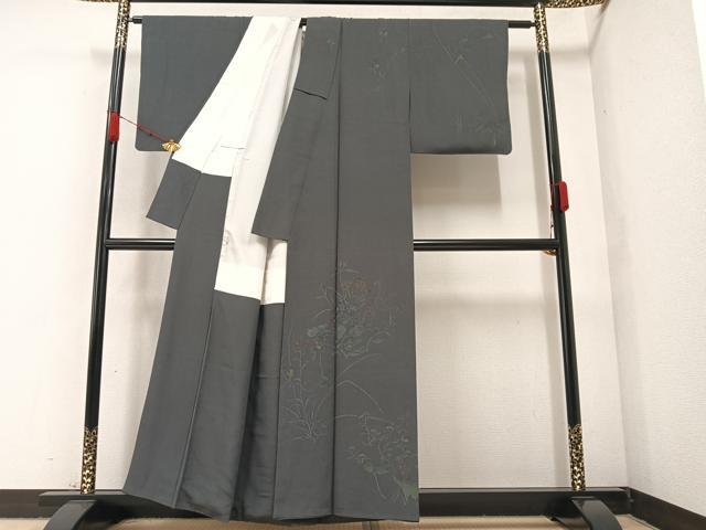 平和屋着物●訪問着 手描き ろうけつ染め 草花文 正絹 逸品 AABA2757ph
