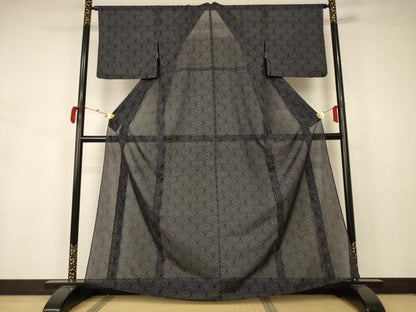 平和屋着物＊夏物 小紋 絽 幾何学文様 暈し染め 洗える着物 AABA2762jd