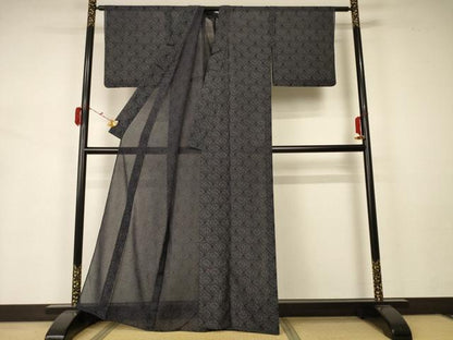 平和屋着物＊夏物 小紋 絽 幾何学文様 暈し染め 洗える着物 AABA2762jd