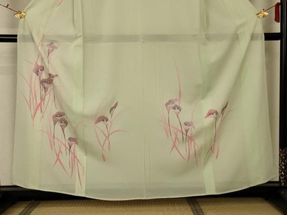 平和屋着物＊夏物 訪問着 絽 駒刺繍 草花文 銀彩 正絹 逸品 AABA2769jd