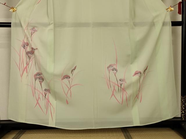 平和屋着物＊夏物 訪問着 絽 駒刺繍 草花文 銀彩 正絹 逸品 AABA2769jd