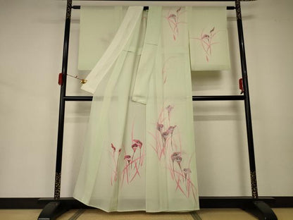 平和屋着物＊夏物 訪問着 絽 駒刺繍 草花文 銀彩 正絹 逸品 AABA2769jd