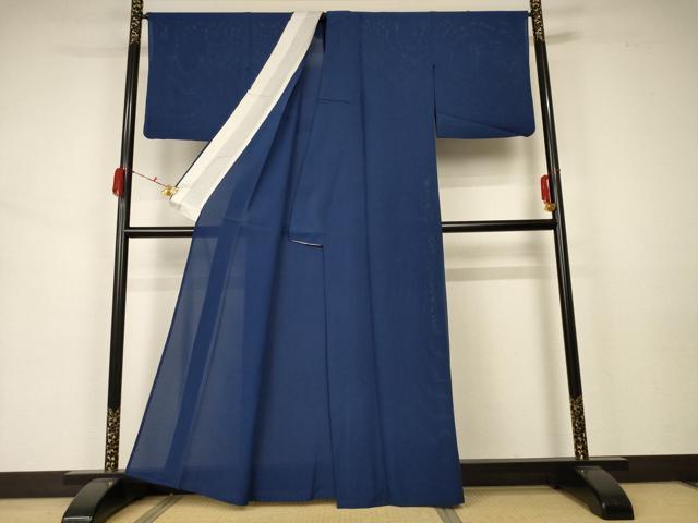 平和屋着物＊夏物 色無地 絽 青藍色 正絹 逸品 AABA2776jd