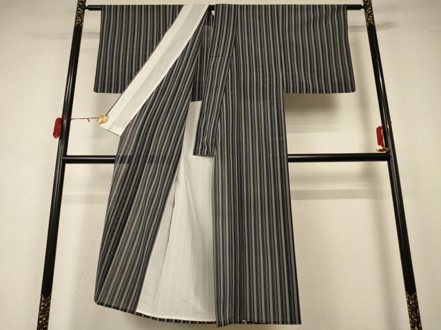 平和屋着物＊夏物 小紋 紗 縞 正絹 逸品 AABA2777jd