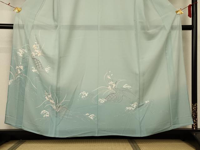 平和屋着物＊夏物　訪問着　絽　駒刺繍　流水草花文　正絹　逸品　AABA2780jd
