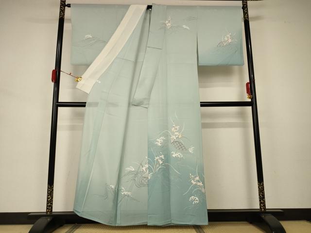 平和屋着物＊夏物　訪問着　絽　駒刺繍　流水草花文　正絹　逸品　AABA2780jd