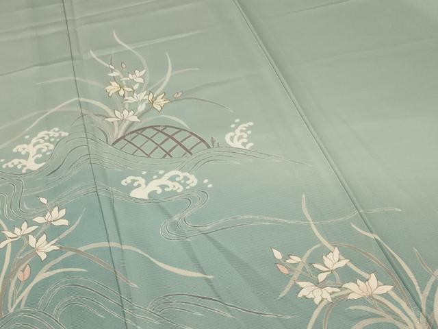 平和屋着物＊夏物　訪問着　絽　駒刺繍　流水草花文　正絹　逸品　AABA2780jd