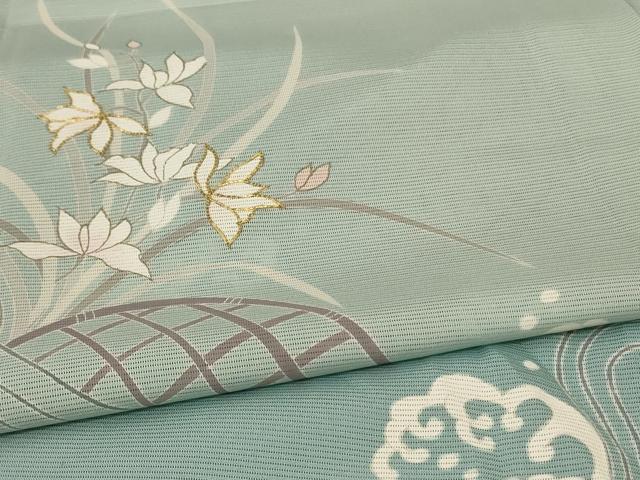 平和屋着物＊夏物　訪問着　絽　駒刺繍　流水草花文　正絹　逸品　AABA2780jd