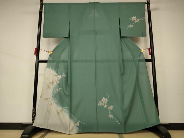 平和屋着物＊夏物 訪問着 絽 蔦の葉文 暈し染め 銀彩 正絹 逸品 AABA2788jd