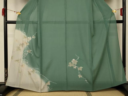 平和屋着物＊夏物 訪問着 絽 蔦の葉文 暈し染め 銀彩 正絹 逸品 AABA2788jd