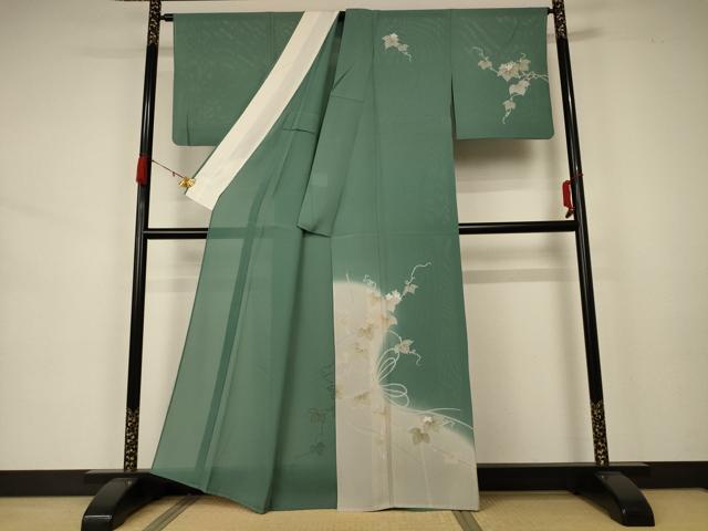平和屋着物＊夏物 訪問着 絽 蔦の葉文 暈し染め 銀彩 正絹 逸品 AABA2788jd